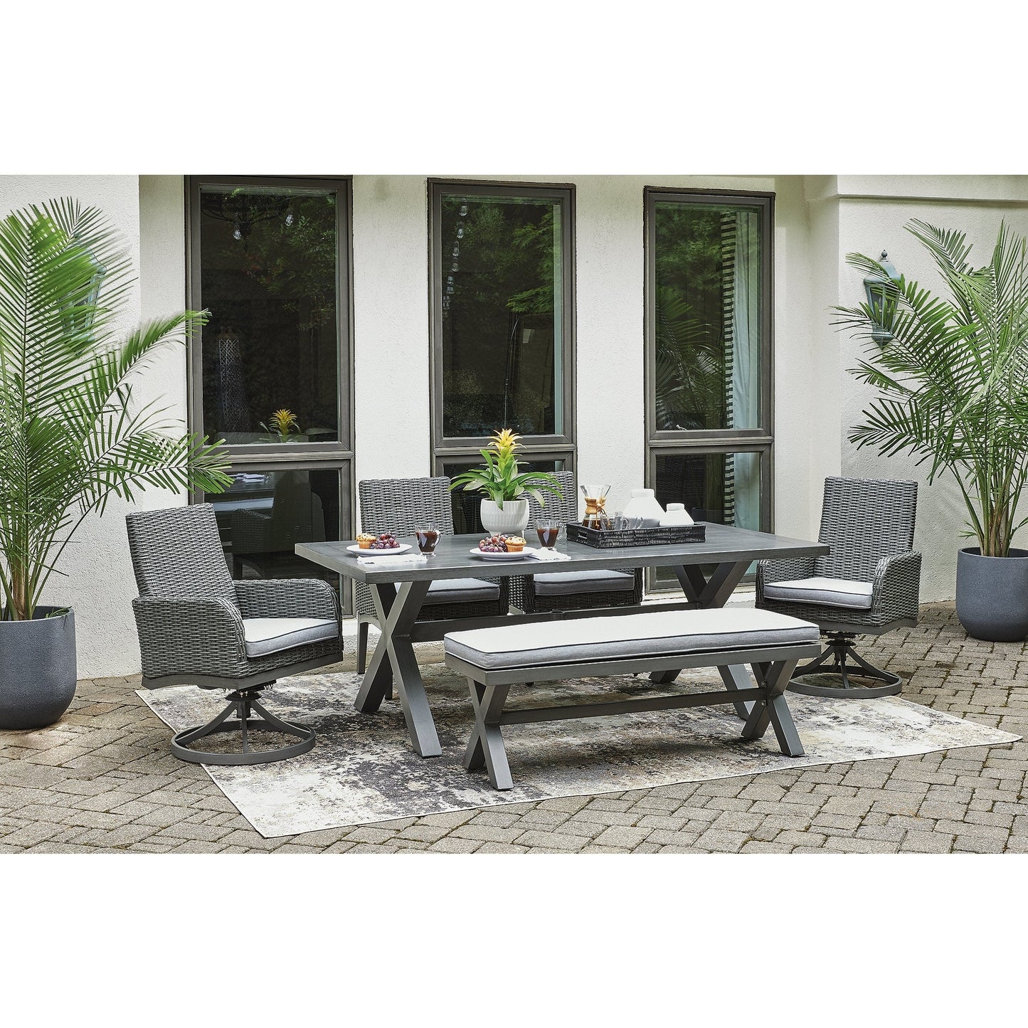 Pacchetto da pranzo per esterni Signature Design by Ashley Elite Park Gray da 6 pezzi - 80L x 42P x 29A