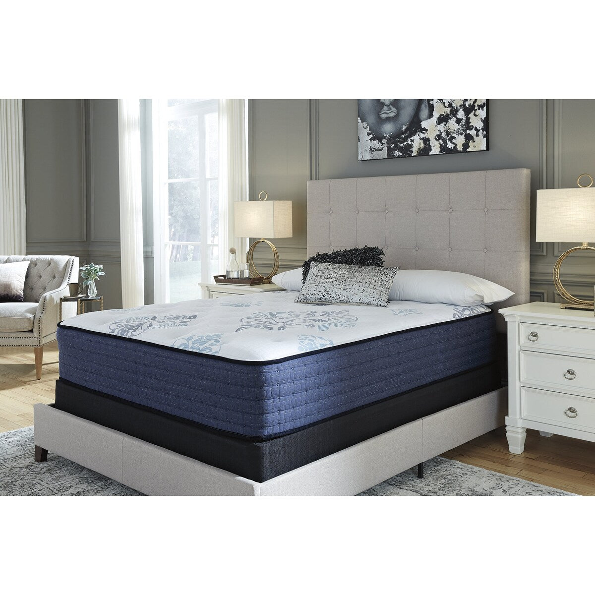 Pacchetto materasso Signature Design by Ashley Mt Dana Plush bianco/blu da 2 pezzi