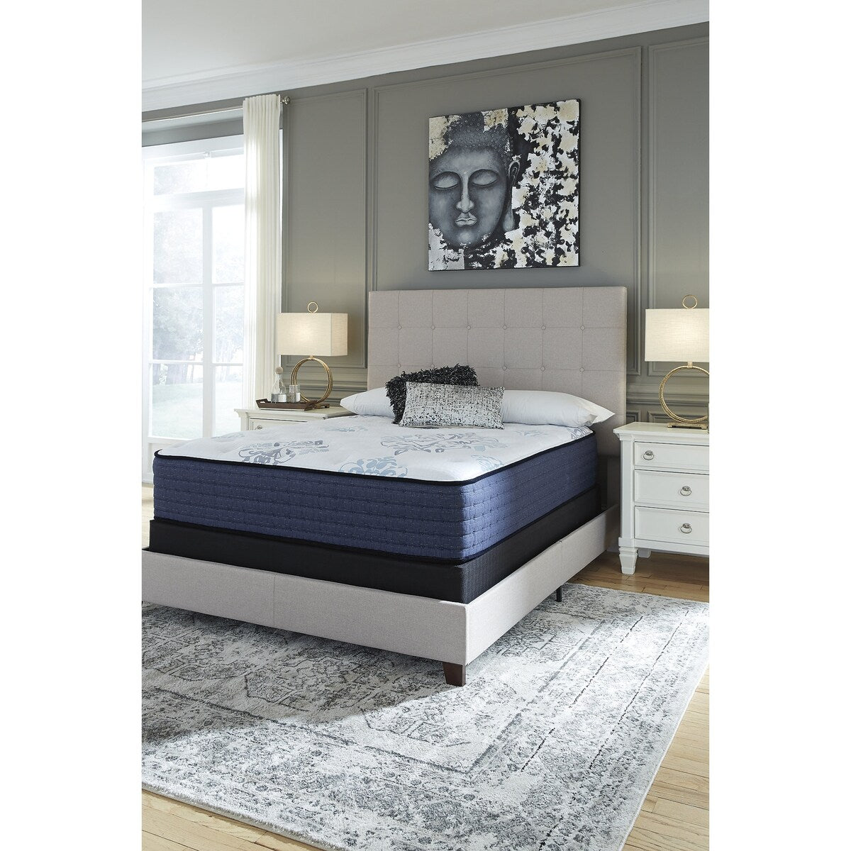 Pacchetto materasso Signature Design by Ashley Mt Dana Plush bianco/blu da 2 pezzi