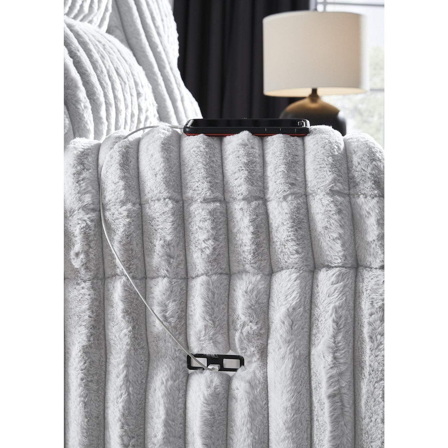 Divano reclinabile Signature Design by Ashley Technique White Power con tavolo a scomparsa - 90L x 42P x 46A