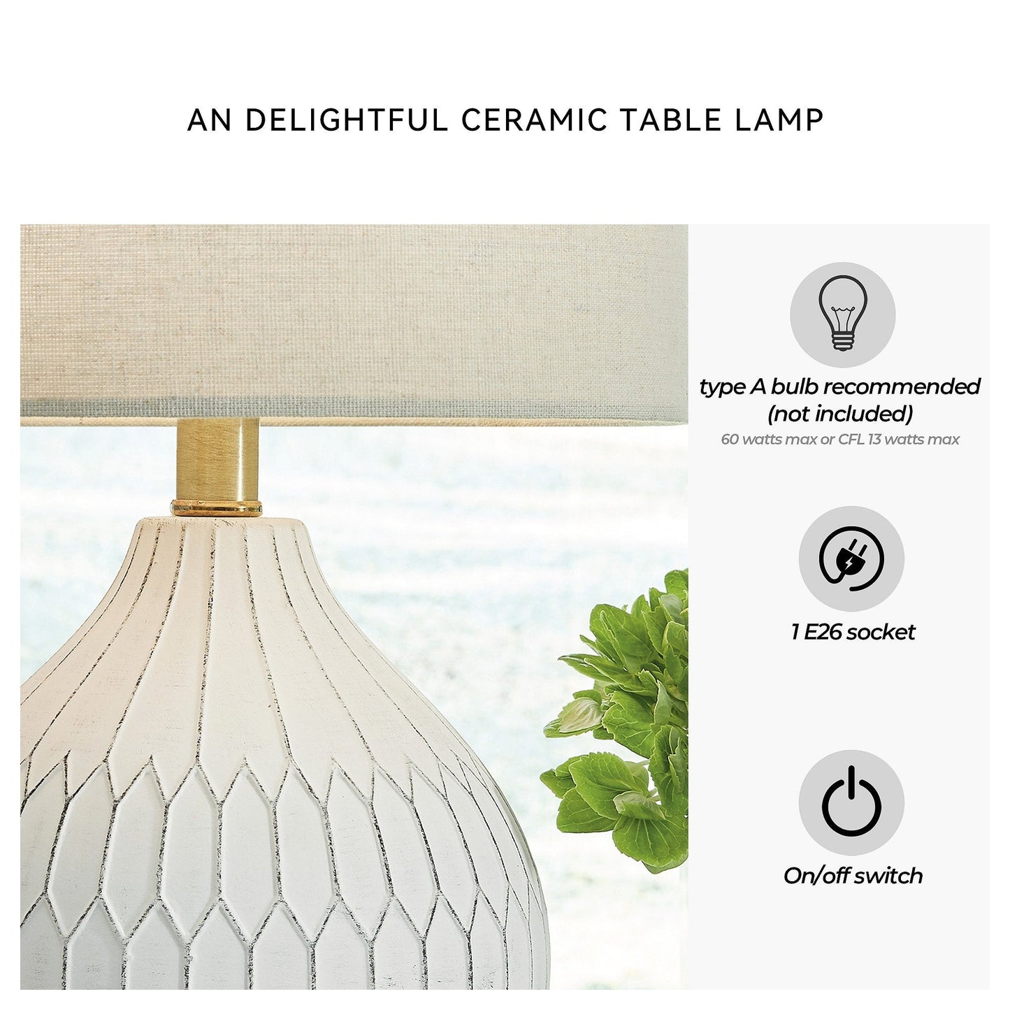 Lampada da tavolo Signature Design by Ashley Wardmont bianca e avorio - 17,5 pollici