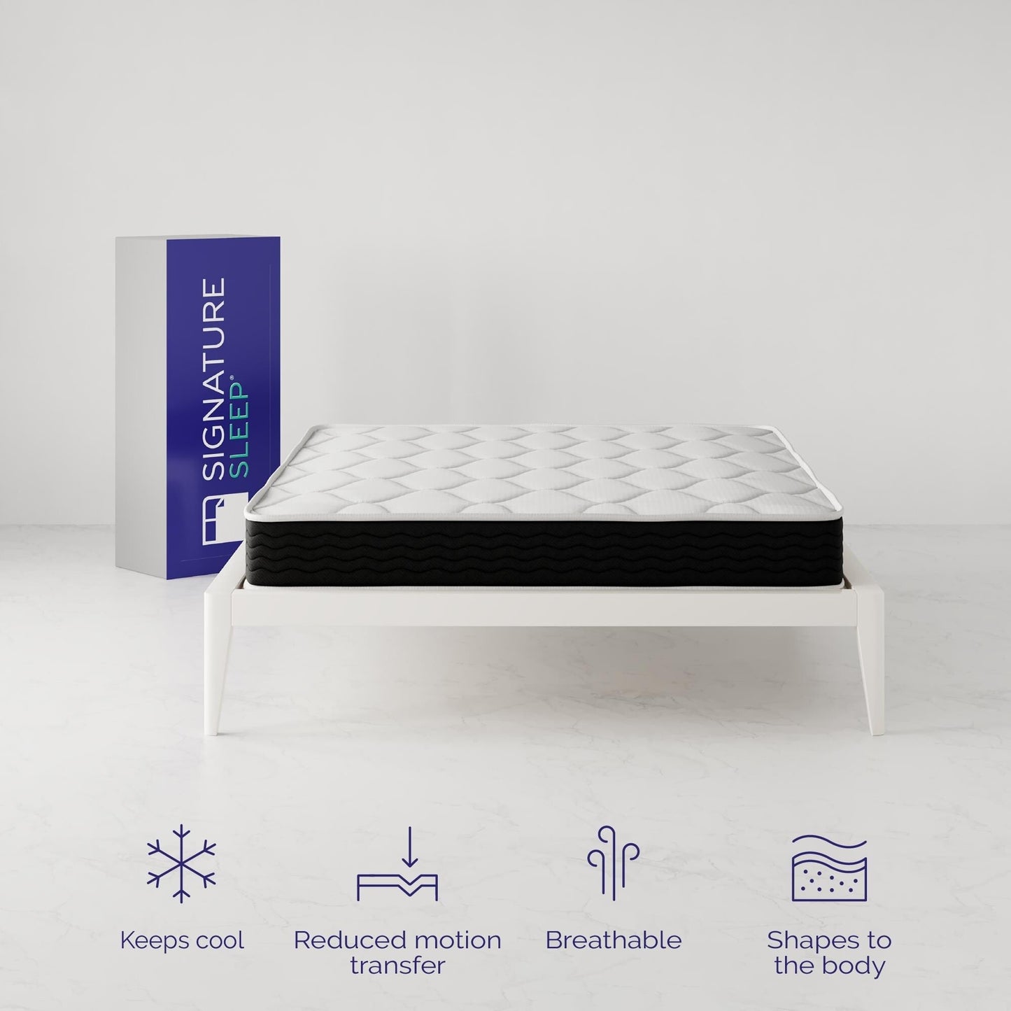 Materasso ibrido Signature Sleep Vividly da 8 pollici con molle indipendenti e memory foam infuso di carbone