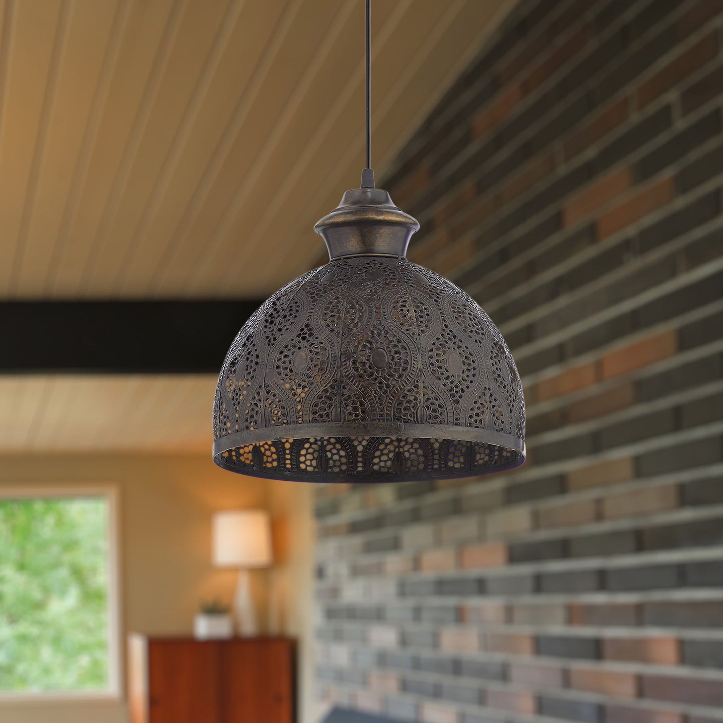 Lampada a sospensione con paralume in metallo bronzo antico Sigrid River of Goods - 11 x 11 x 11,25/70,25