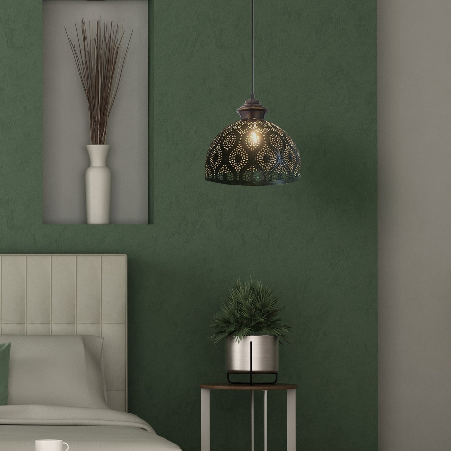 Lampada a sospensione con paralume in metallo bronzo antico Sigrid River of Goods - 11 x 11 x 11,25/70,25