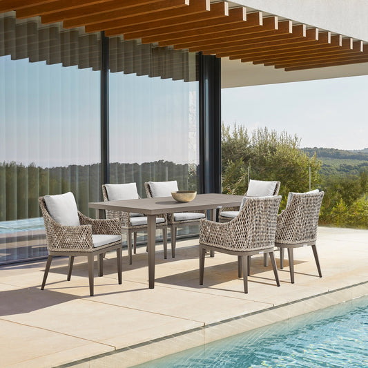 Set da pranzo per esterni Silvana da 7 pezzi in alluminio grigio con tessuto grigio