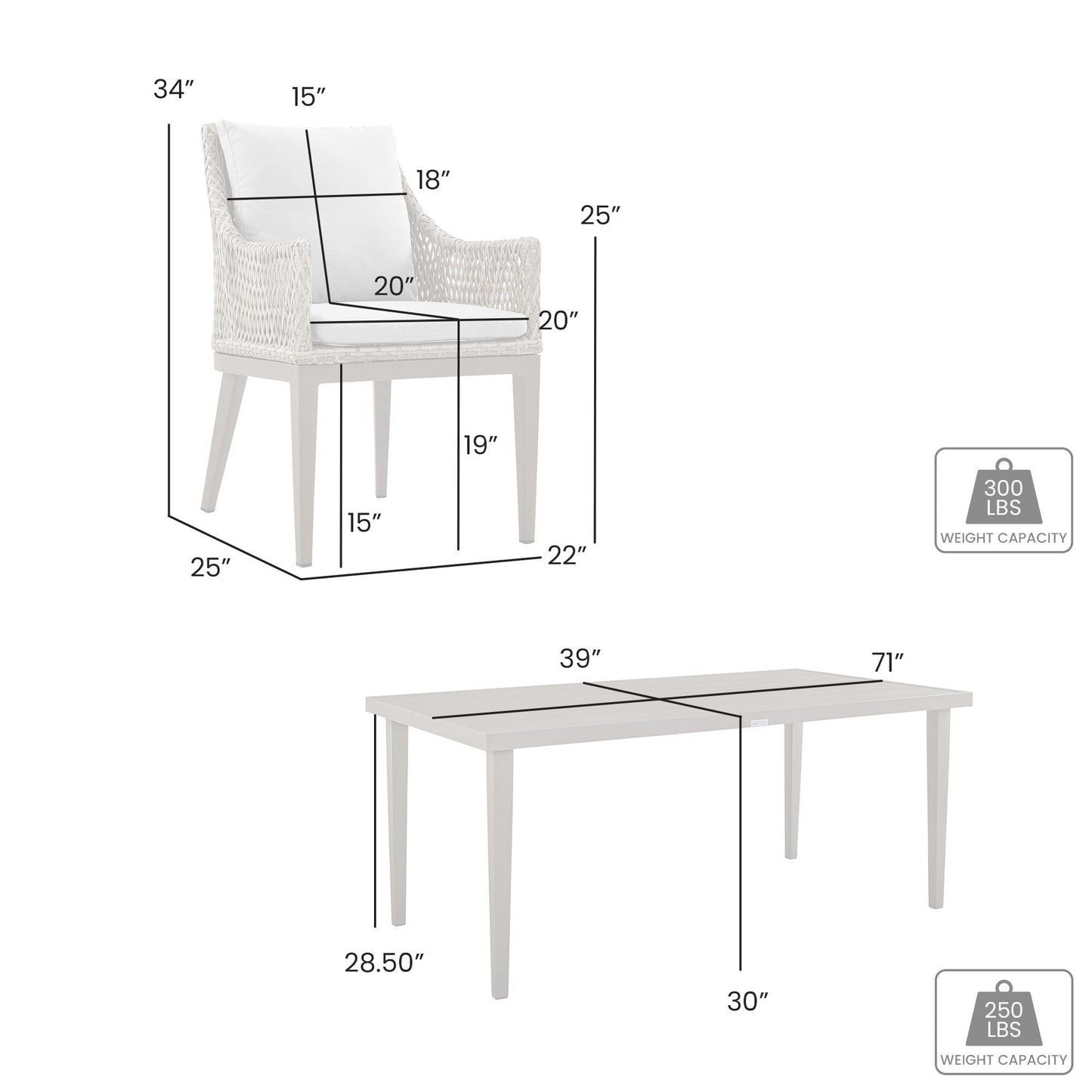 Set da pranzo per esterni Silvana da 7 pezzi in alluminio grigio con tessuto grigio