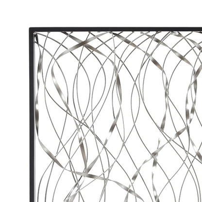 Decorazione da parete astratta con cornice nera rettangolare Infinity in metallo argentato