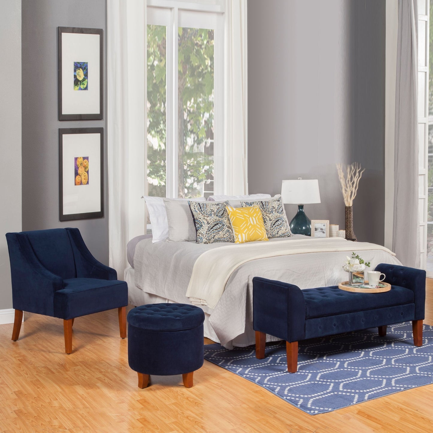 Panca/divano contenitore in velluto blu navy Malakoff Copper Grove