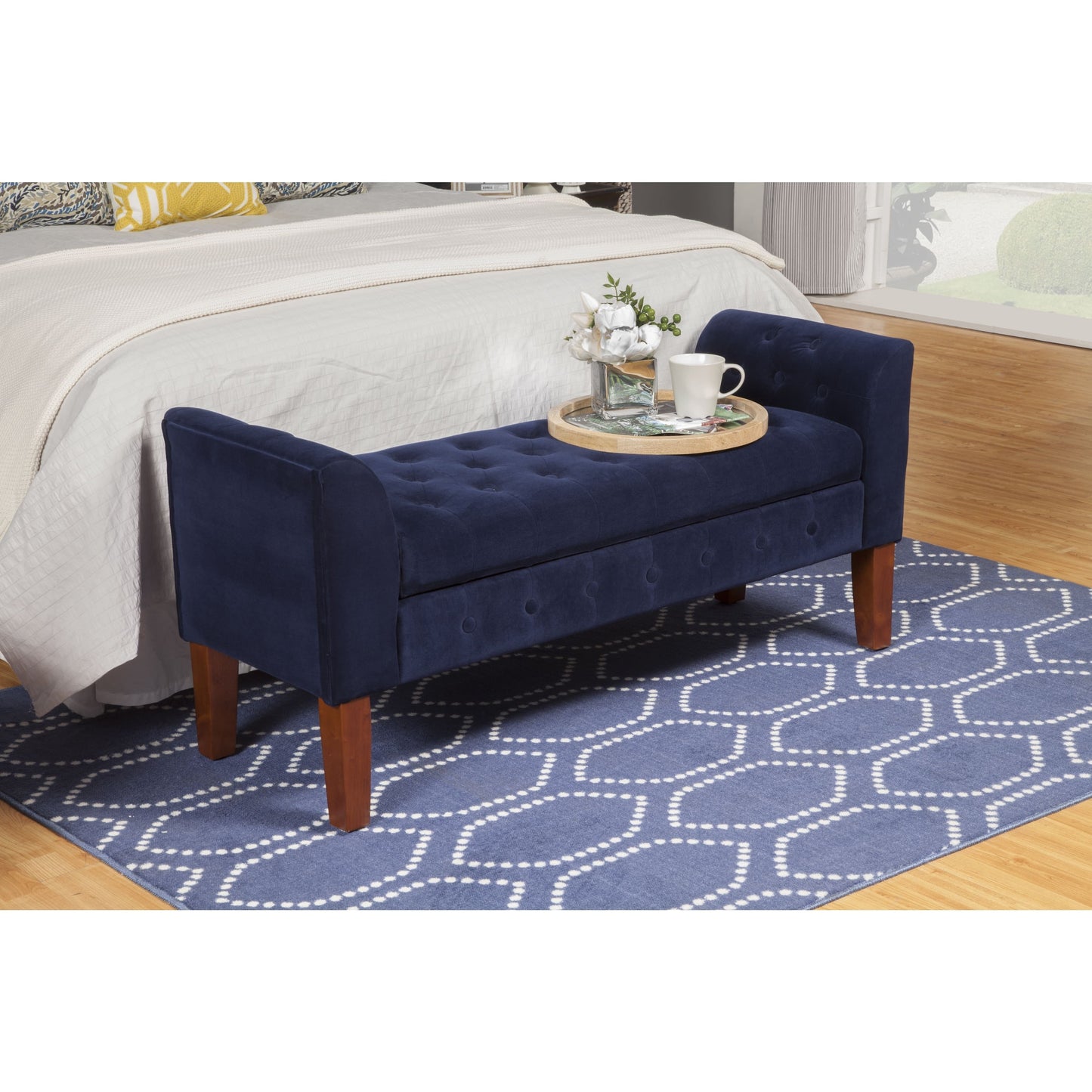 Panca/divano contenitore in velluto blu navy Malakoff Copper Grove