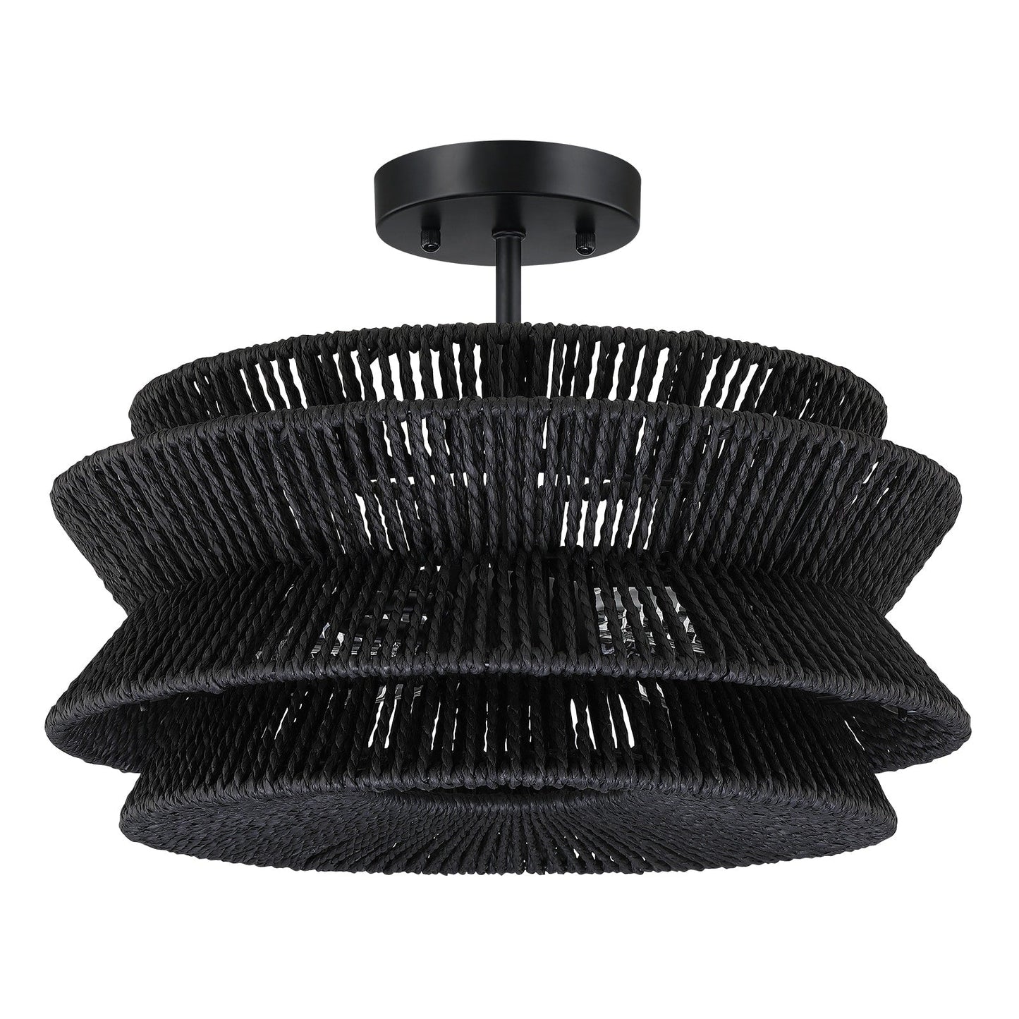 Lampada da soffitto semi-incassata Silvia a 2 luci in corda intrecciata boema - 16 pollici di larghezza