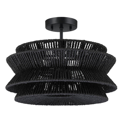 Lampada da soffitto semi-incassata Silvia a 2 luci in corda intrecciata boema - 16 pollici di larghezza