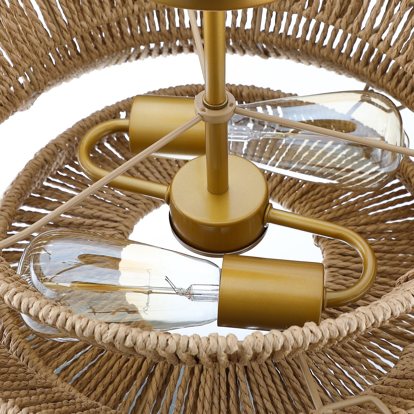 Lampada da soffitto semi-incassata Silvia a 2 luci in corda intrecciata boema - 16 pollici di larghezza