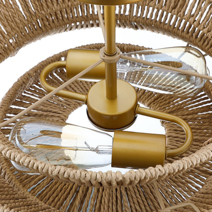 Lampada da soffitto semi-incassata Silvia a 2 luci in corda intrecciata boema - 16 pollici di larghezza