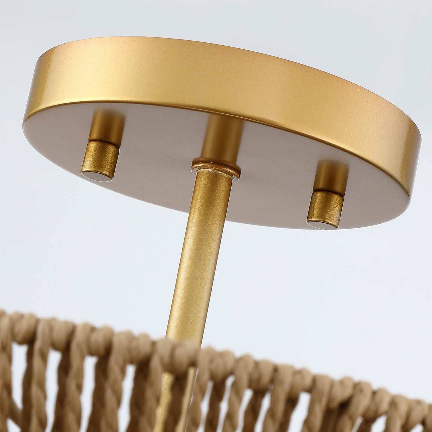 Lampada da soffitto semi-incassata Silvia a 2 luci in corda intrecciata boema - 16 pollici di larghezza