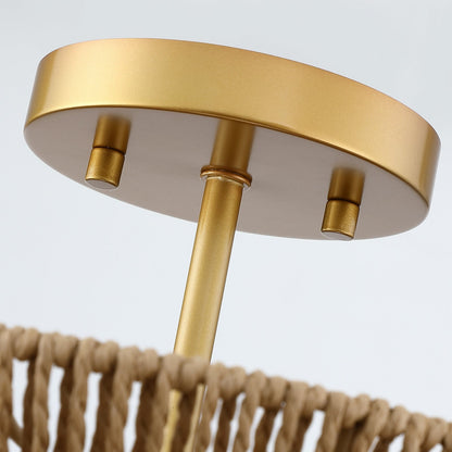 Lampada da soffitto semi-incassata Silvia a 2 luci in corda intrecciata boema - 16 pollici di larghezza