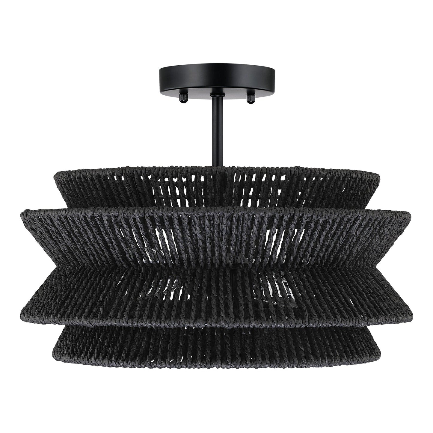 Lampada da soffitto semi-incassata Silvia a 2 luci in corda intrecciata boema - 16 pollici di larghezza