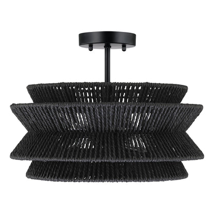 Lampada da soffitto semi-incassata Silvia a 2 luci in corda intrecciata boema - 16 pollici di larghezza