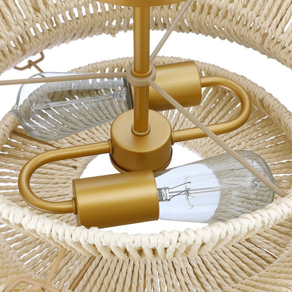 Lampada da soffitto semi-incassata Silvia a 2 luci in corda intrecciata boema - 16 pollici di larghezza