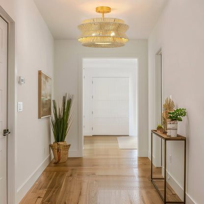 Lampada da soffitto semi-incassata Silvia a 2 luci in corda intrecciata boema - 16 pollici di larghezza