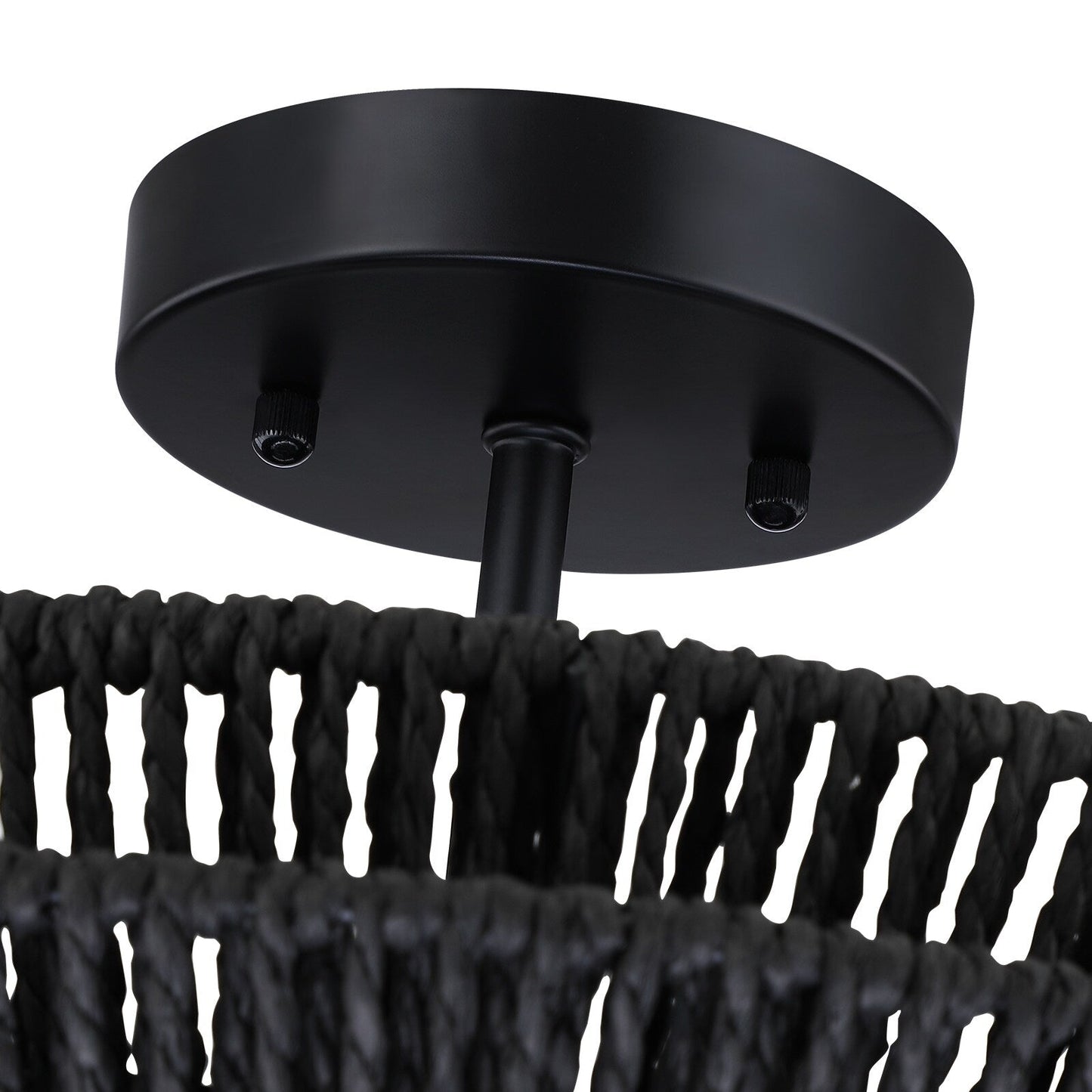 Lampada da soffitto semi-incassata Silvia a 2 luci in corda intrecciata boema - 16 pollici di larghezza