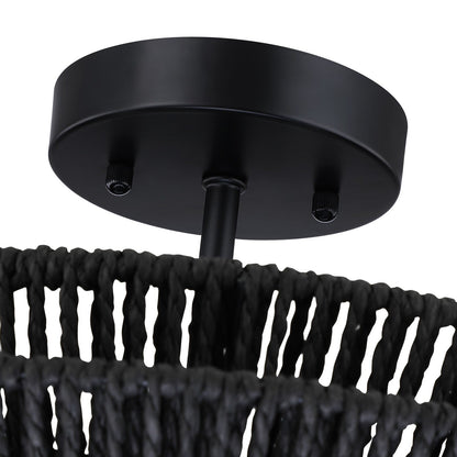 Lampada da soffitto semi-incassata Silvia a 2 luci in corda intrecciata boema - 16 pollici di larghezza