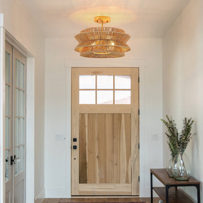 Lampada da soffitto semi-incassata Silvia a 2 luci in corda intrecciata boema - 16 pollici di larghezza