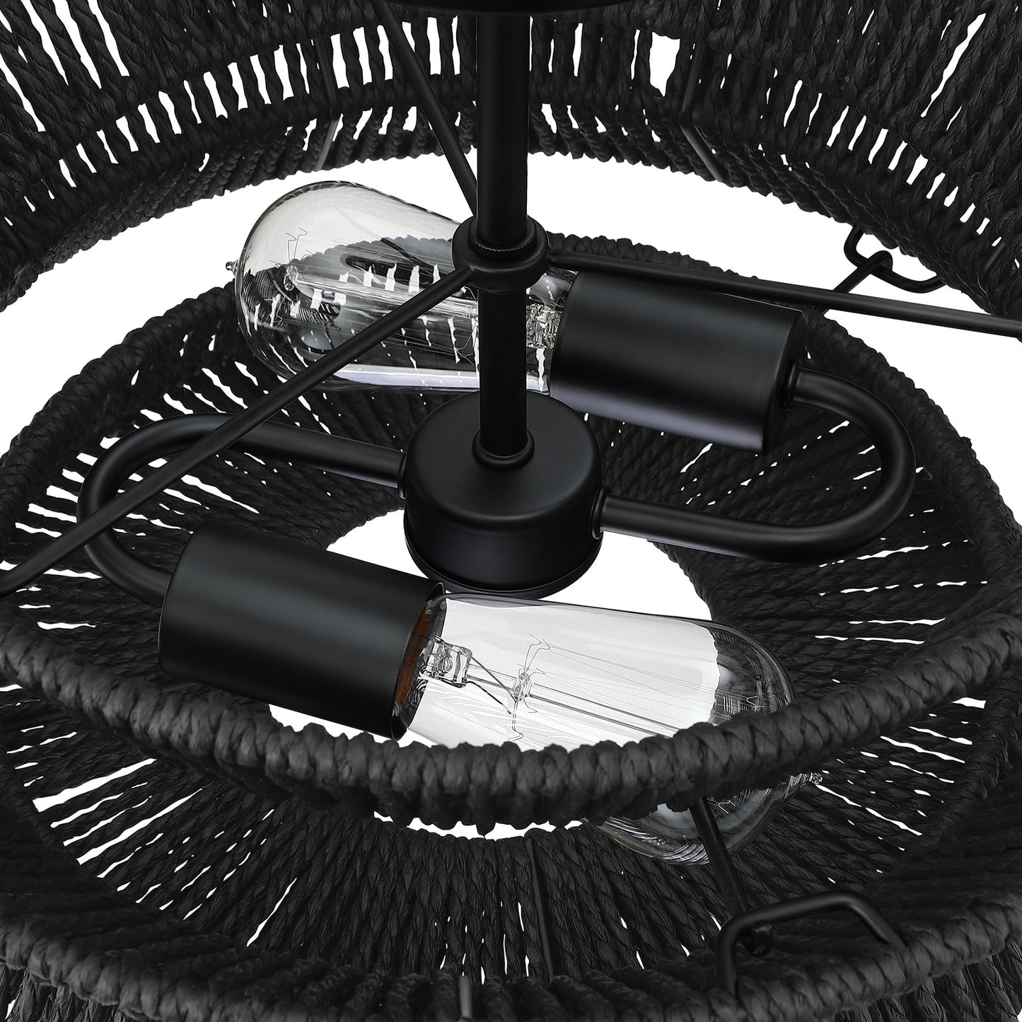 Lampada da soffitto semi-incassata Silvia a 2 luci in corda intrecciata boema - 16 pollici di larghezza