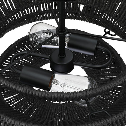 Lampada da soffitto semi-incassata Silvia a 2 luci in corda intrecciata boema - 16 pollici di larghezza