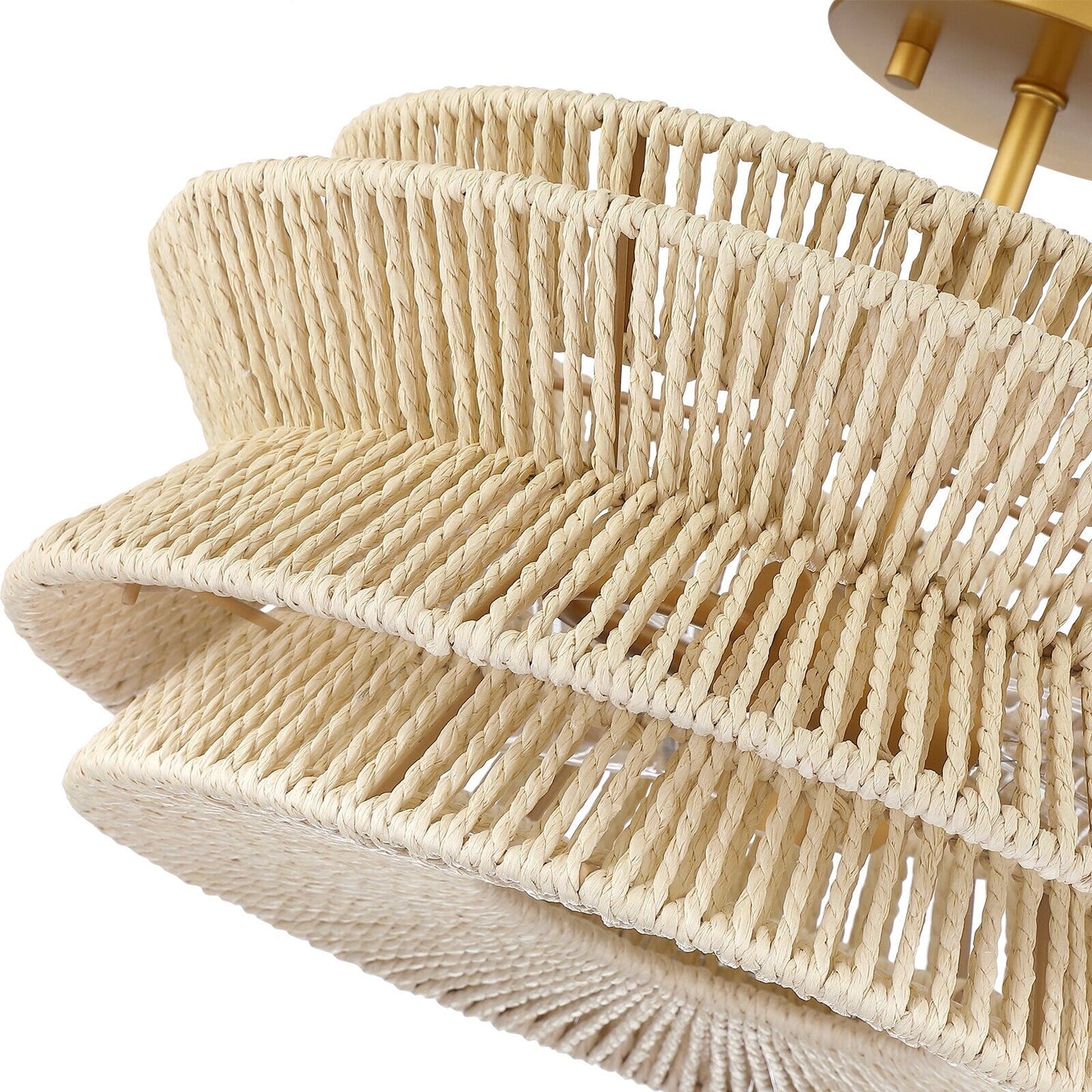 Lampada da soffitto semi-incassata Silvia a 2 luci in corda intrecciata boema - 16 pollici di larghezza