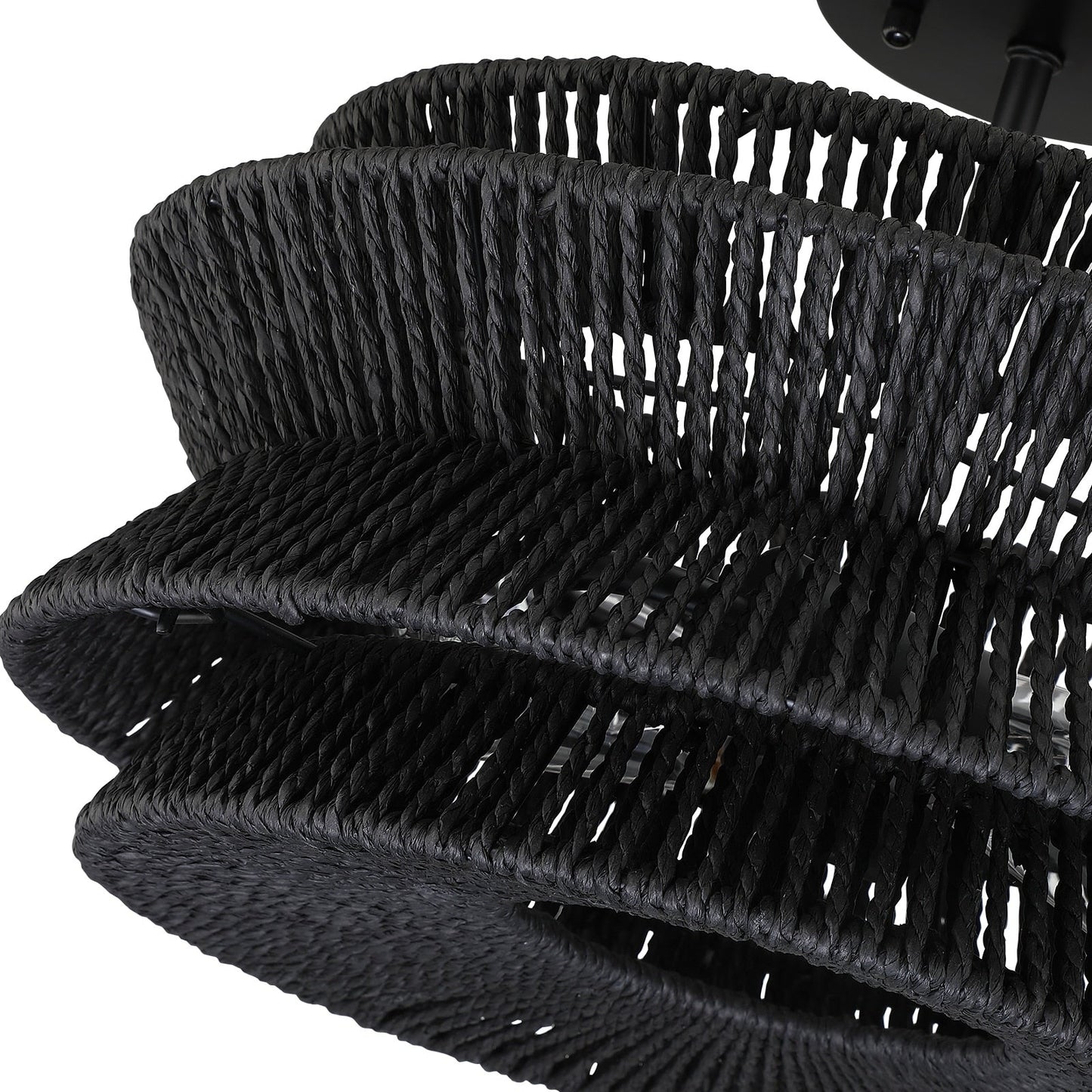 Lampada da soffitto semi-incassata Silvia a 2 luci in corda intrecciata boema - 16 pollici di larghezza