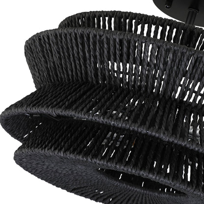 Lampada da soffitto semi-incassata Silvia a 2 luci in corda intrecciata boema - 16 pollici di larghezza