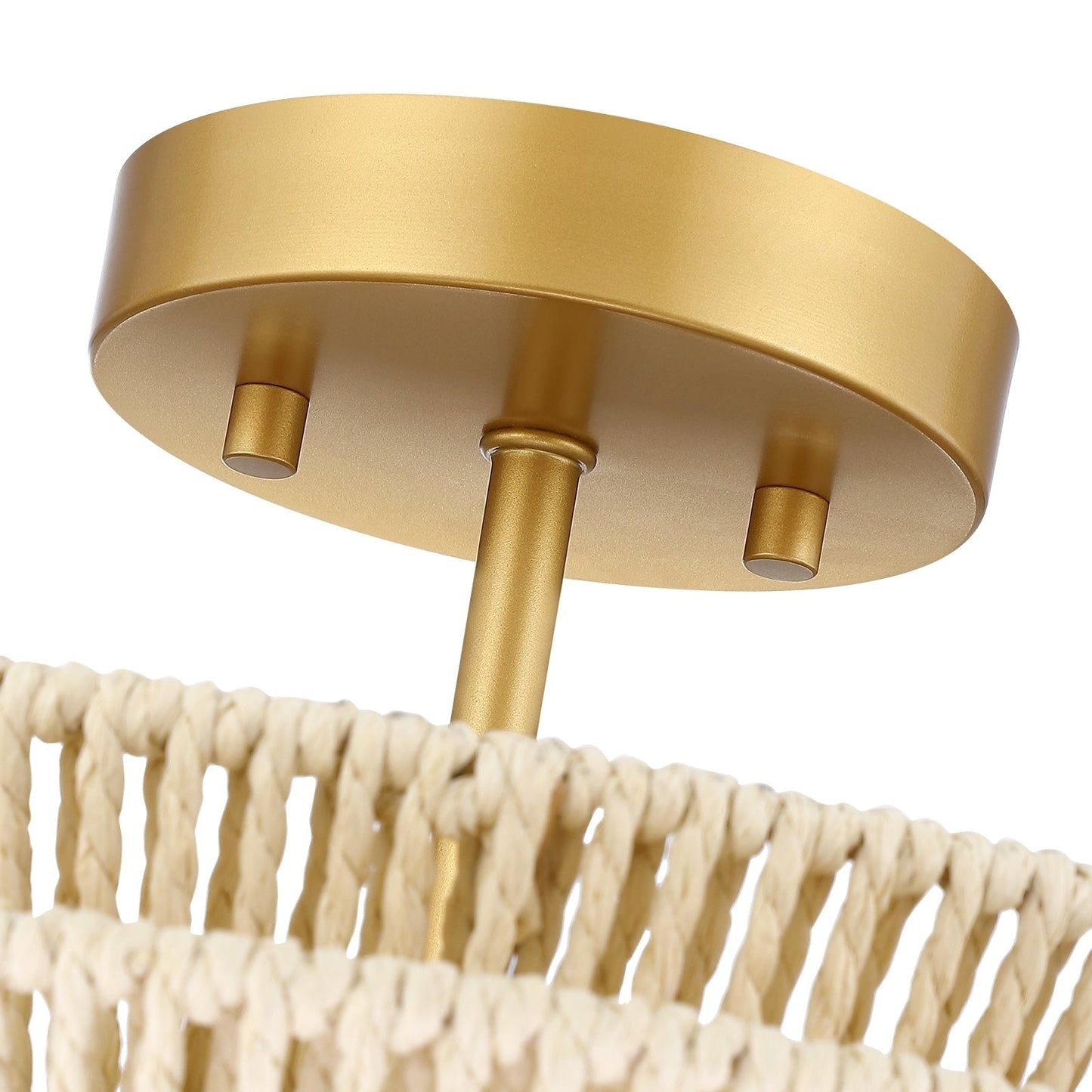 Lampada da soffitto semi-incassata Silvia a 2 luci in corda intrecciata boema - 16 pollici di larghezza