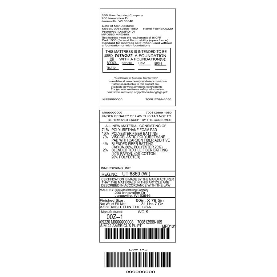 Materasso Simmons Americus 14.75 Plush Pillow Top