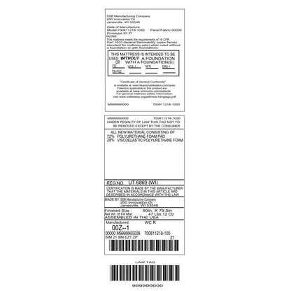 Materasso Simmons Easy Tote 9 Memory Foam con superficie liscia di medie dimensioni