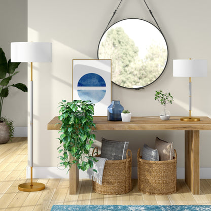 Lampada da terra Simone a 2 luci con paralume in tessuto