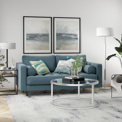 Lampada da terra Simone a 2 luci con paralume in tessuto