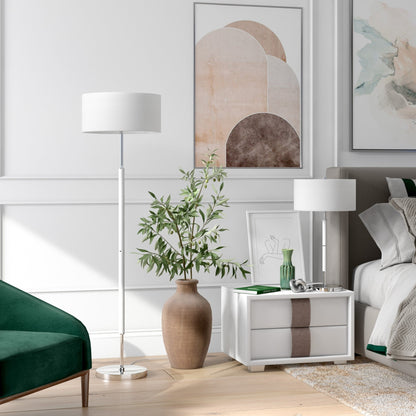 Lampada da terra Simone a 2 luci con paralume in tessuto