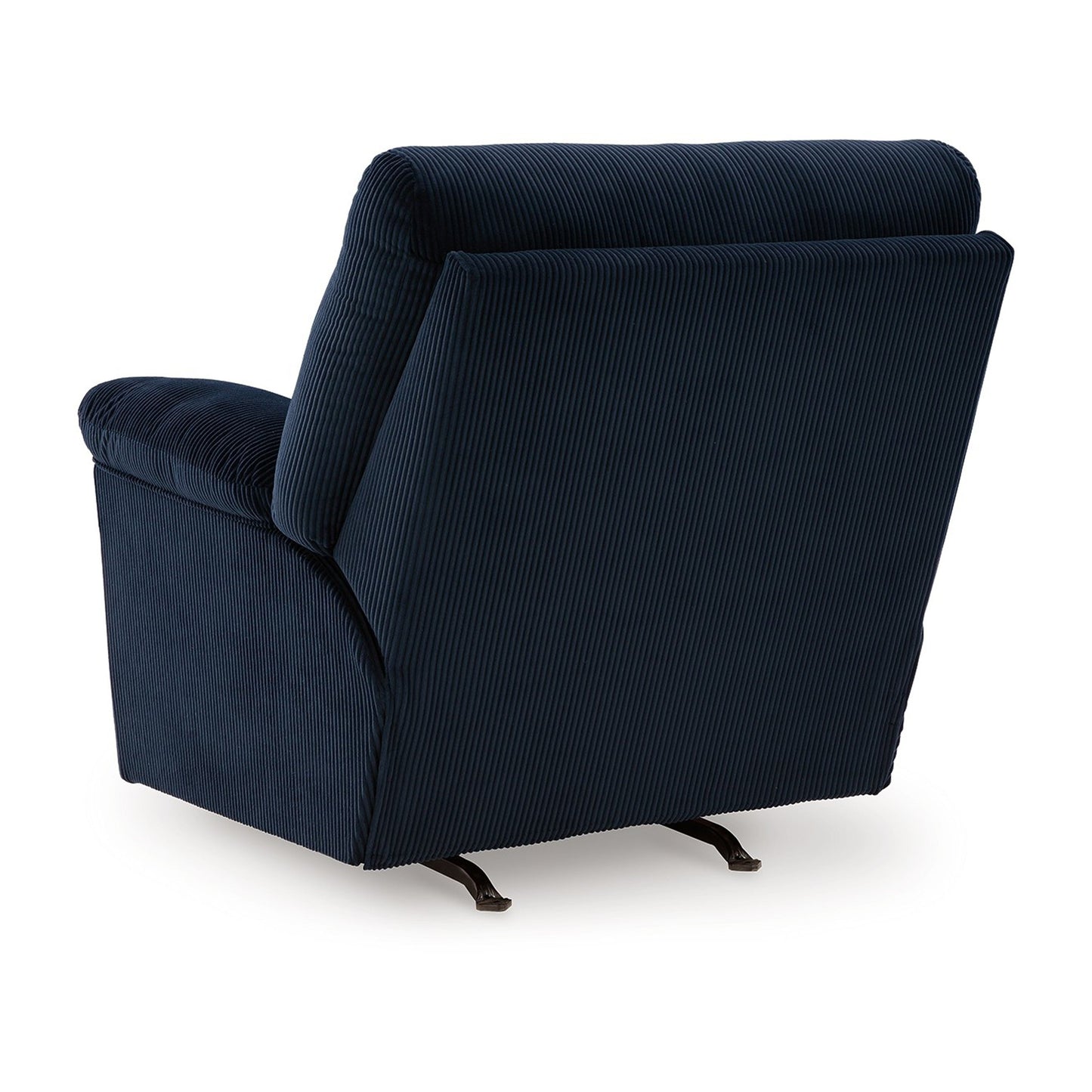 Poltrona reclinabile Simy Rocker, braccioli con cuscino, velluto a coste blu navy scuro
