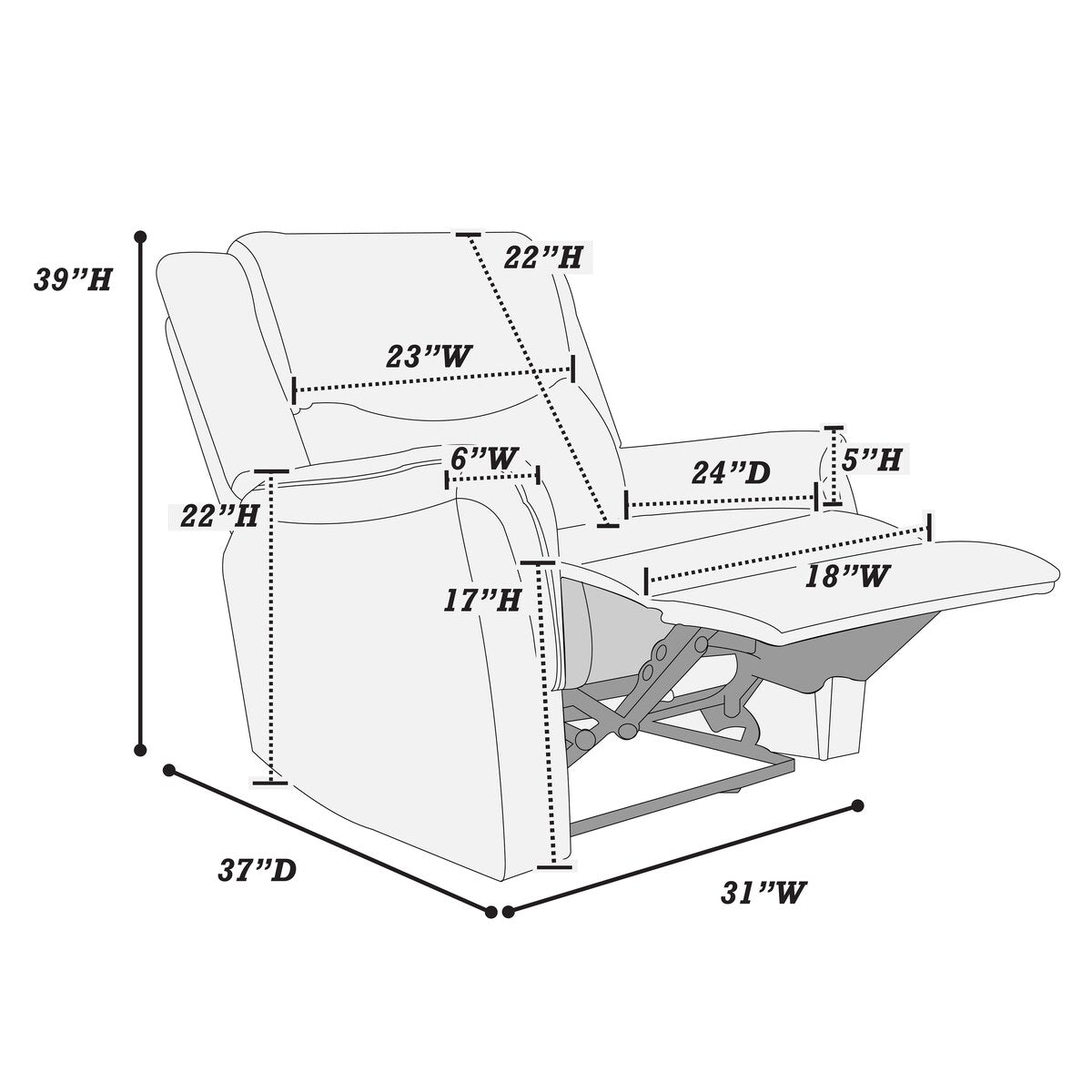 Poltrona reclinabile singola Poundex