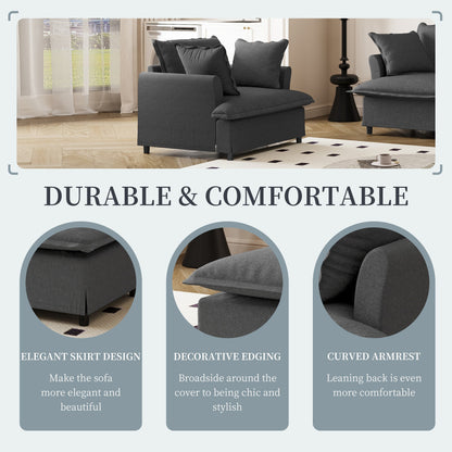 Modulo divano singolo per divano componibile, poltrona in ciniglia con seduta larga e cuscini, divano singolo imbottito