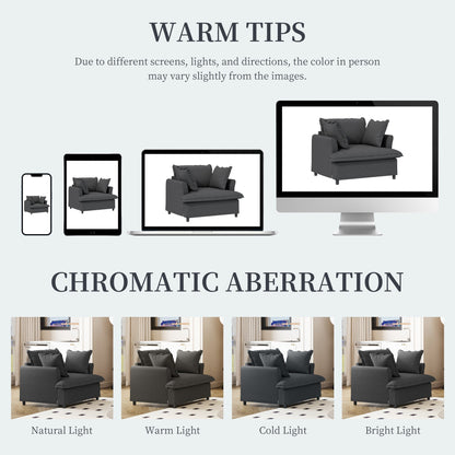 Modulo divano singolo per divano componibile, poltrona in ciniglia con seduta larga e cuscini, divano singolo imbottito