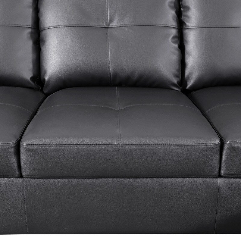 Elegante set di divani in similpelle nera da 3 pezzi, eleganza moderna per il tuo soggiorno