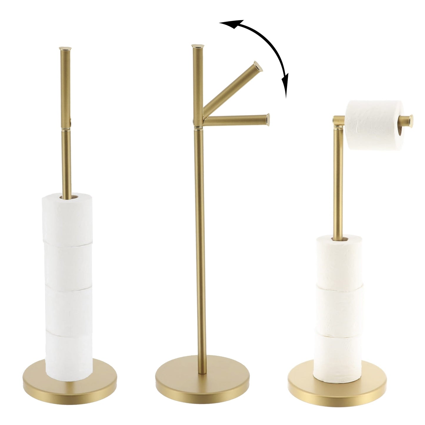 Porta carta igienica elegante con braccio pieghevole e supporto compatto in metallo indipendente - Diametro 8 pollici X 22 H