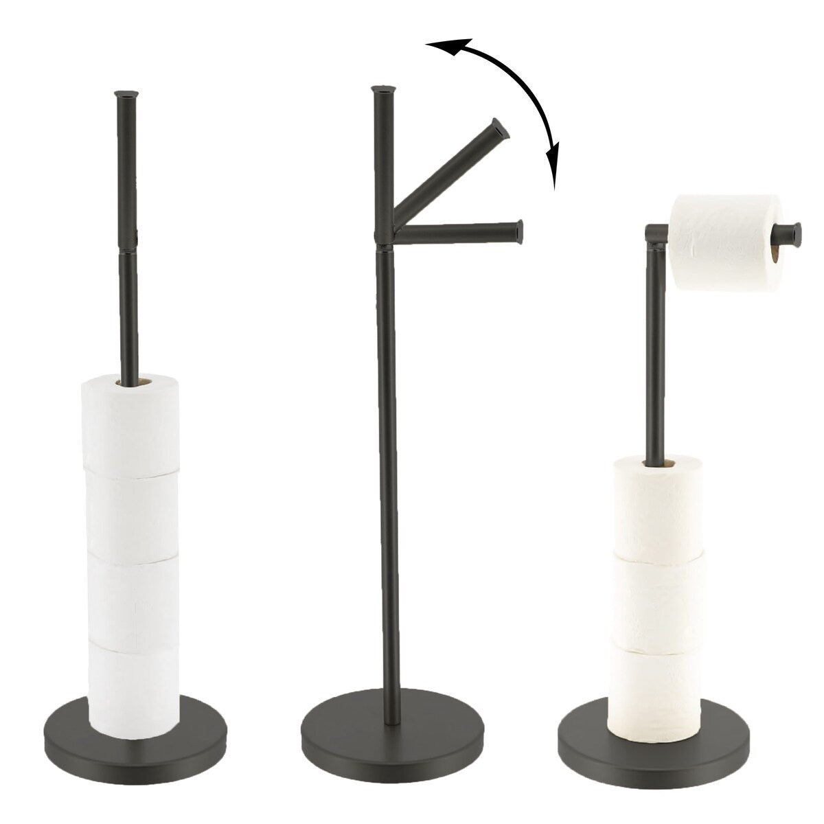 Porta carta igienica elegante con braccio pieghevole e supporto compatto in metallo indipendente - Diametro 8 pollici X 22 H