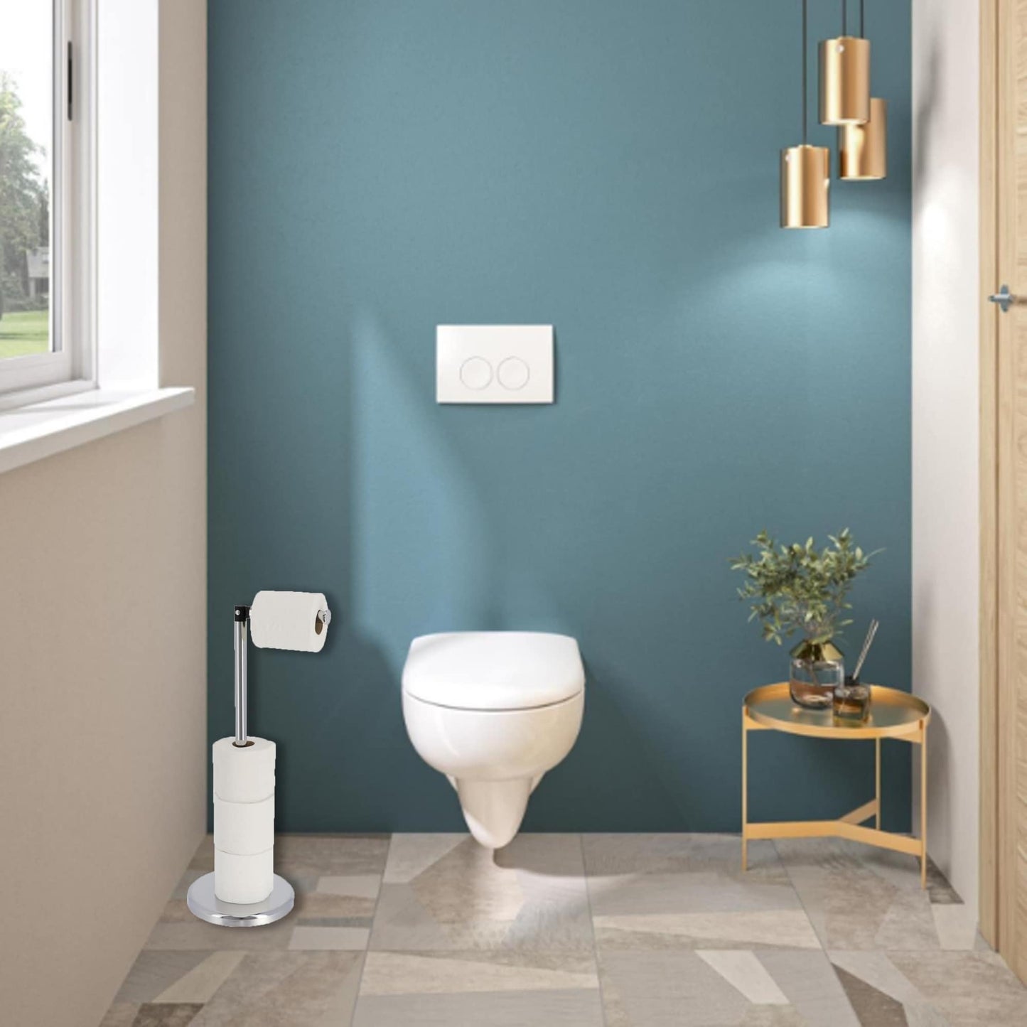 Porta carta igienica elegante con braccio pieghevole e supporto compatto in metallo indipendente - Diametro 8 pollici X 22 H