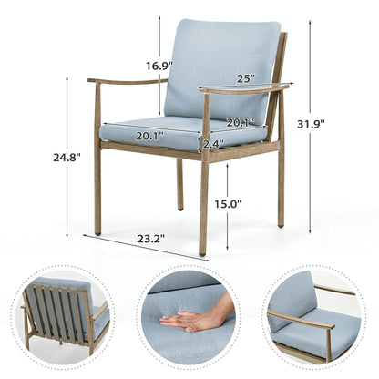 Set da pranzo per patio in alluminio SleekLine da 7 pezzi con schienale in fettuccia e cuscini rimovibili