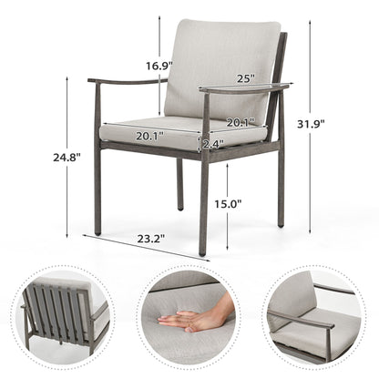 Set da pranzo per patio in alluminio SleekLine da 7 pezzi con schienale in fettuccia e cuscini rimovibili