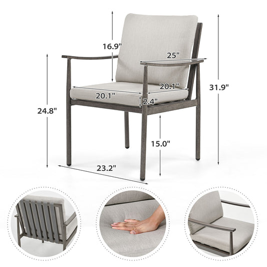 Set da pranzo per patio in alluminio SleekLine da 7 pezzi con schienale in fettuccia e cuscini rimovibili