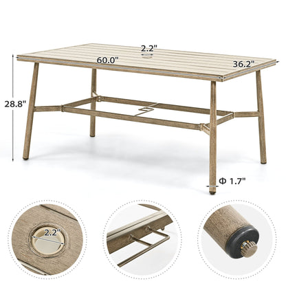 Set da pranzo per patio in alluminio SleekLine da 7 pezzi con schienale in fettuccia e cuscini rimovibili