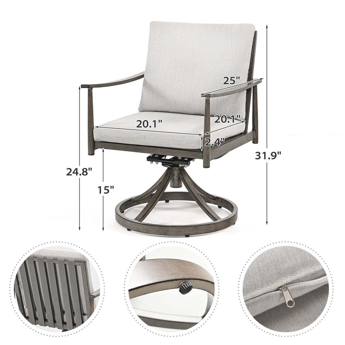 Set da pranzo per patio in alluminio SleekLine da 7 pezzi con schienale in fettuccia e cuscini rimovibili